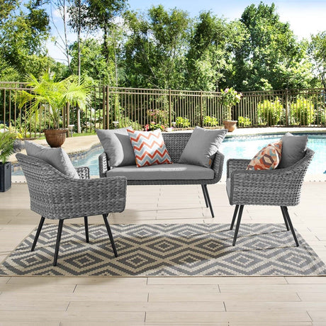 Endeavor 3 Piece with Endeavor Love - seat Outdoor Patio Wicker Rattan Sectional Sofa Set - BUILDMYPLACE