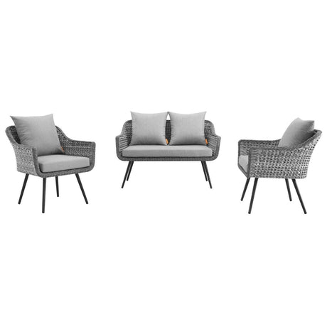 Endeavor 3 Piece with Endeavor Love - seat Outdoor Patio Wicker Rattan Sectional Sofa Set - BUILDMYPLACE