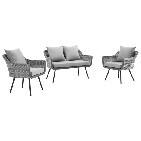 Endeavor 3 Piece with Endeavor Love - seat Outdoor Patio Wicker Rattan Sectional Sofa Set - BUILDMYPLACE