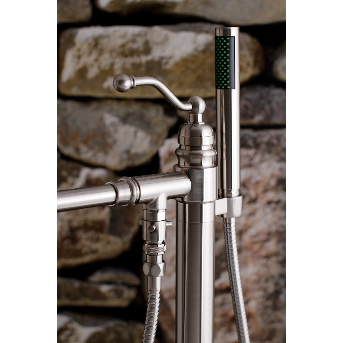 English Country Freestanding Tub Faucet With Hand Shower In 10" Spout Reach - BUILDMYPLACE