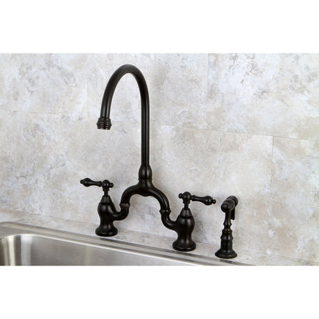 English Country Kitchen Bridge Faucet with Brass Sprayer - BUILDMYPLACE