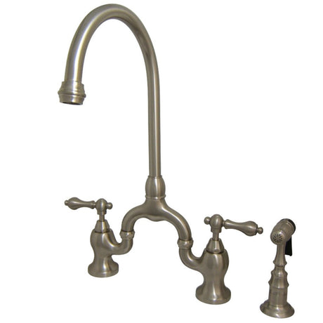 English Country Kitchen Bridge Faucet with Brass Sprayer - BUILDMYPLACE