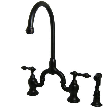 English Country Kitchen Bridge Faucet with Brass Sprayer - BUILDMYPLACE