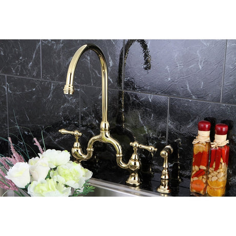 English Country Kitchen Bridge Faucet with Brass Sprayer - BUILDMYPLACE