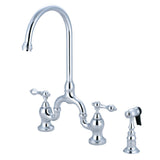 English Country Kitchen Bridge Faucet with Brass Sprayer - BUILDMYPLACE