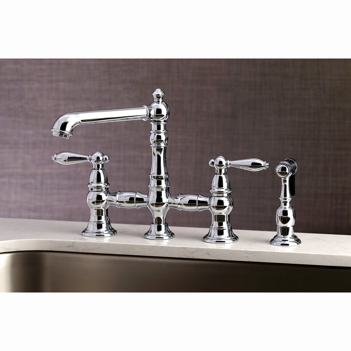 English Country Kitchen Faucet With Side Sprayer - BUILDMYPLACE