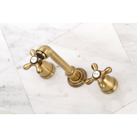 English Country Wall Mount Two - handle 3 - Hole Bathroom Sink Faucet - BUILDMYPLACE