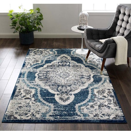 Entourage Malia Distressed Vintage Floral Persian Medallion Area Rug - BUILDMYPLACE