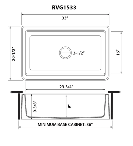 EpiCast - Ruvati 33 - inch Matte Black Granite Farmhouse Workstation Apron - front Composite Single Basin Kitchen Sink - BUILDMYPLACE