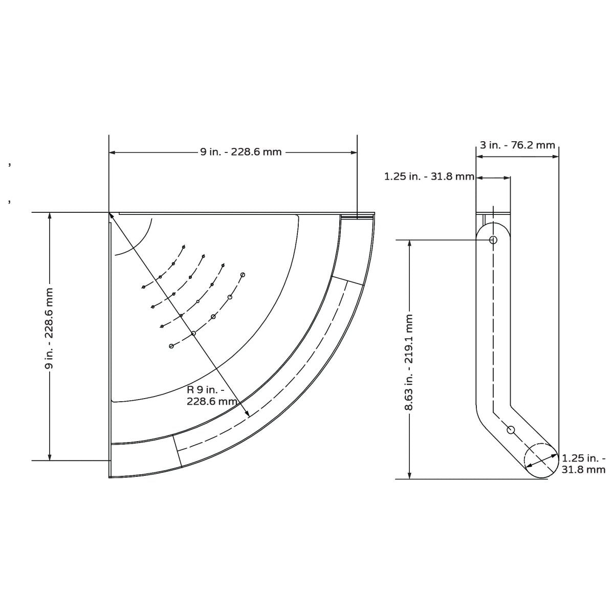 ErgoCorner Bar 3 X 13.5 X 10 - Stainless Steel - ADA compliant - Wall Mounted - Square - BUILDMYPLACE