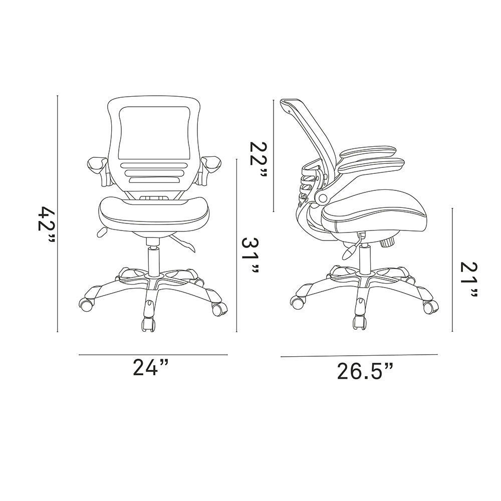 Ergonomic Drafting Chair with Adjustable Foot Ring and Flip - Up Arms Vinyl Seat - For Desk Chair - BUILDMYPLACE