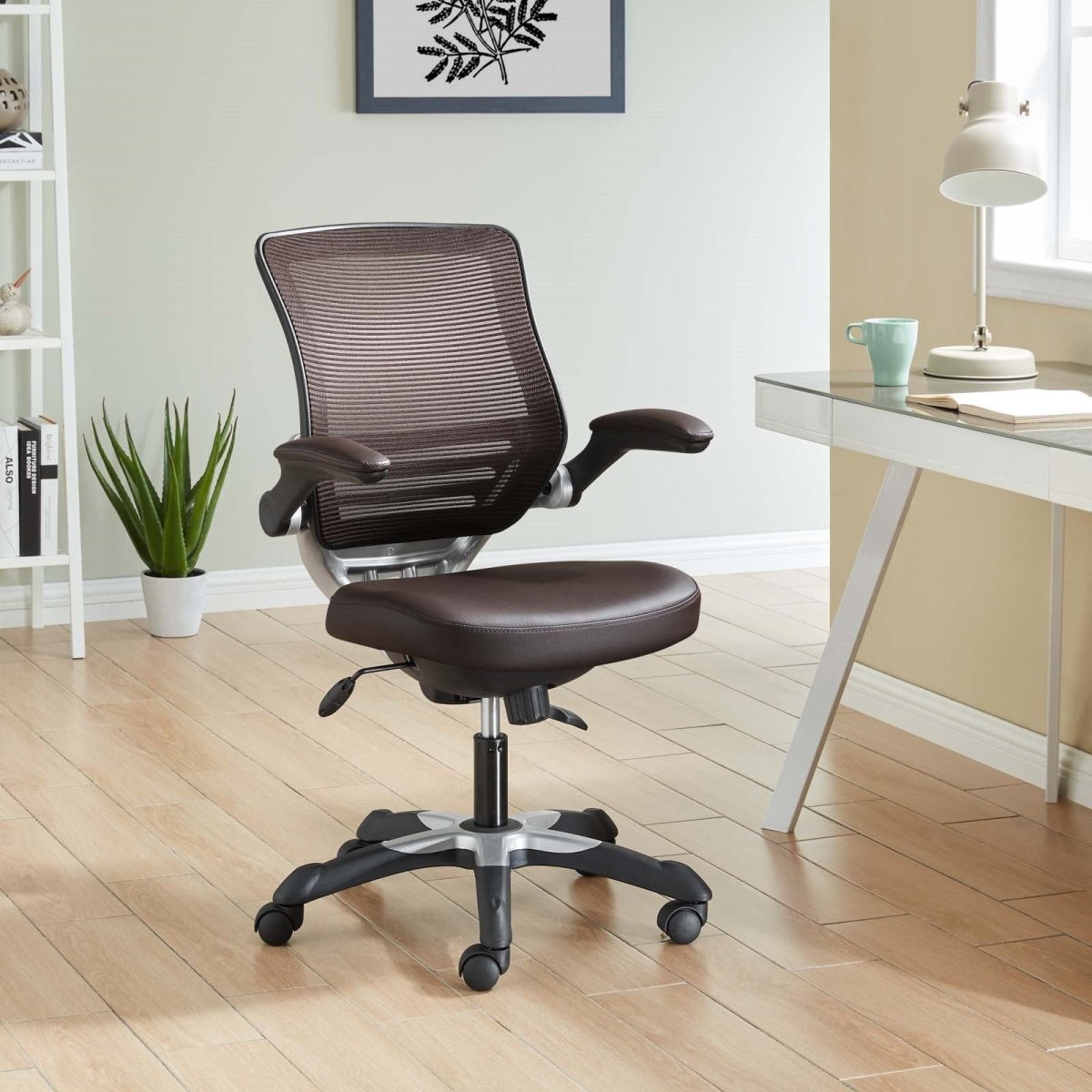 Ergonomic Drafting Chair with Adjustable Foot Ring and Flip - Up Arms Vinyl Seat - For Desk Chair - BUILDMYPLACE