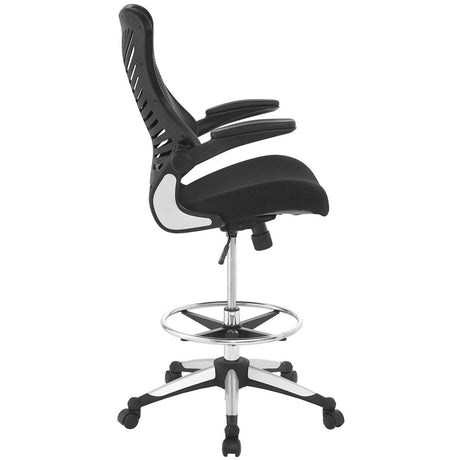 Ergonomic High Back Drafting Stool With Flip - Up Arms - Standing - Desk Matched Swivel Computer Office Chair, Black - BUILDMYPLACE