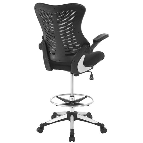 Ergonomic High Back Drafting Stool With Flip - Up Arms - Standing - Desk Matched Swivel Computer Office Chair, Black - BUILDMYPLACE