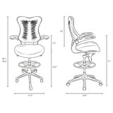 Ergonomic High Back Drafting Stool With Flip - Up Arms - Standing - Desk Matched Swivel Computer Office Chair, Black - BUILDMYPLACE