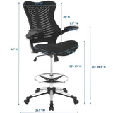 Ergonomic High Back Drafting Stool With Flip - Up Arms - Standing - Desk Matched Swivel Computer Office Chair, Black - BUILDMYPLACE