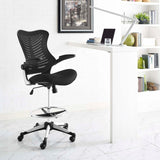 Ergonomic High Back Drafting Stool With Flip - Up Arms - Standing - Desk Matched Swivel Computer Office Chair, Black - BUILDMYPLACE