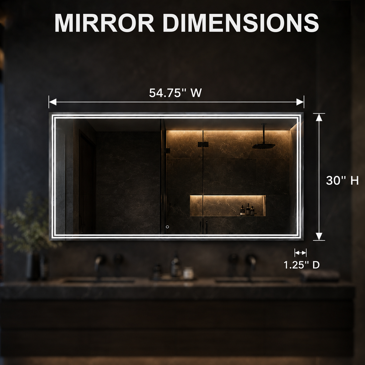 Luna 55'' Polished Edge Back-lit LED Mirror for Bathroom Vanity