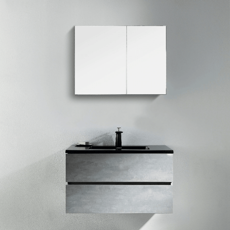 Eshburn Floating / Wall Mounted Bathroom Vanity With Black Top - BUILDMYPLACE