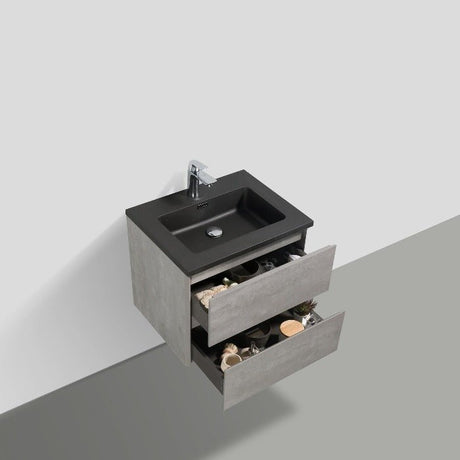 Eshburn Floating / Wall Mounted Bathroom Vanity With Black Top - BUILDMYPLACE