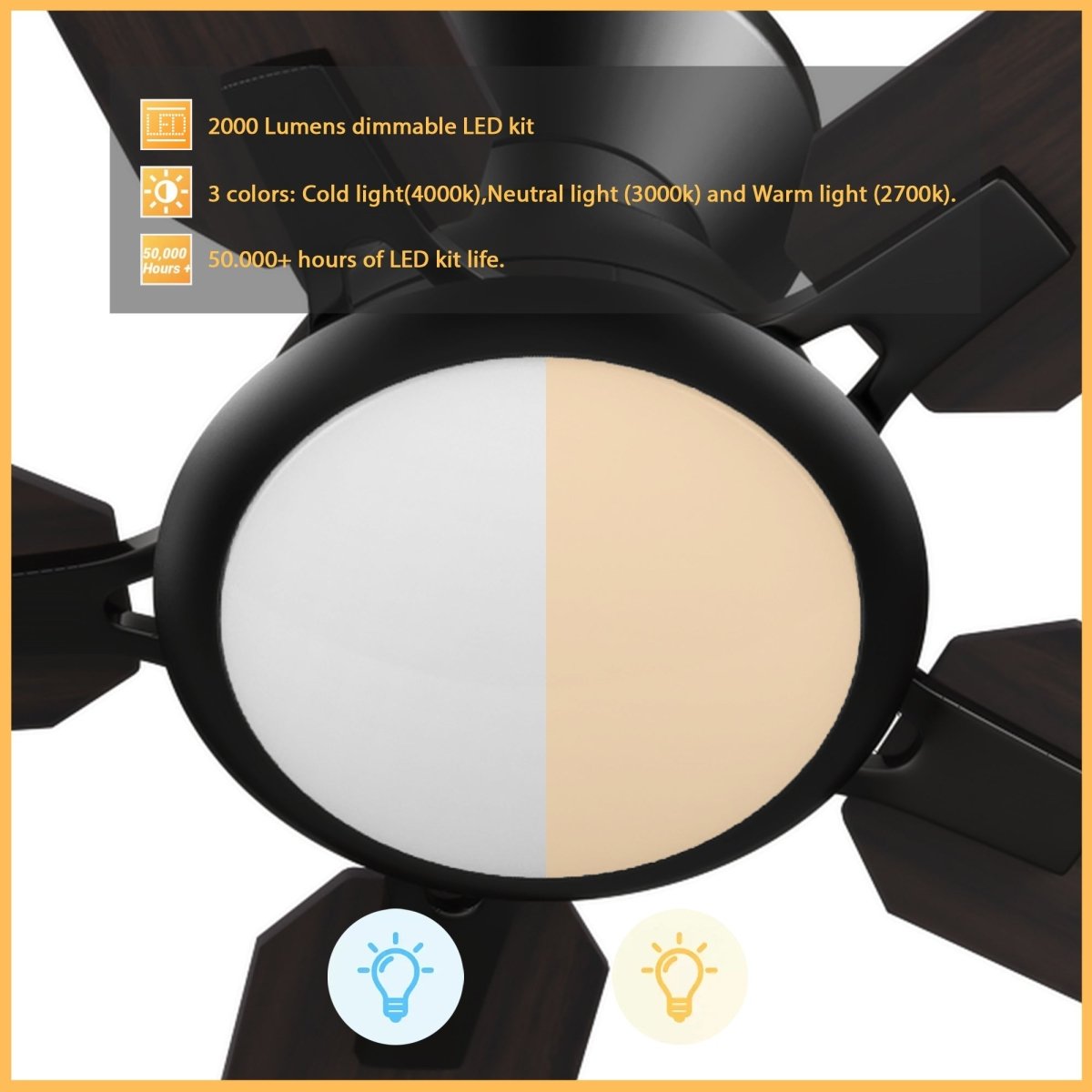 ESPEAR 52 inch Flush Mount 5 - Blade Smart Ceiling Fan with LED Light & Remote - LEDMyPlace