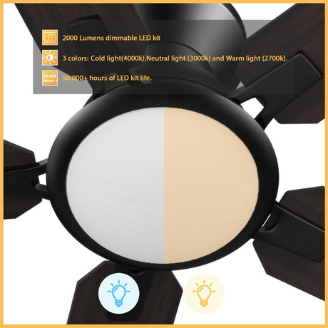 ESPEAR 52 inch Flush Mount 5 - Blade Smart Ceiling Fan with LED Light & Remote - LEDMyPlace