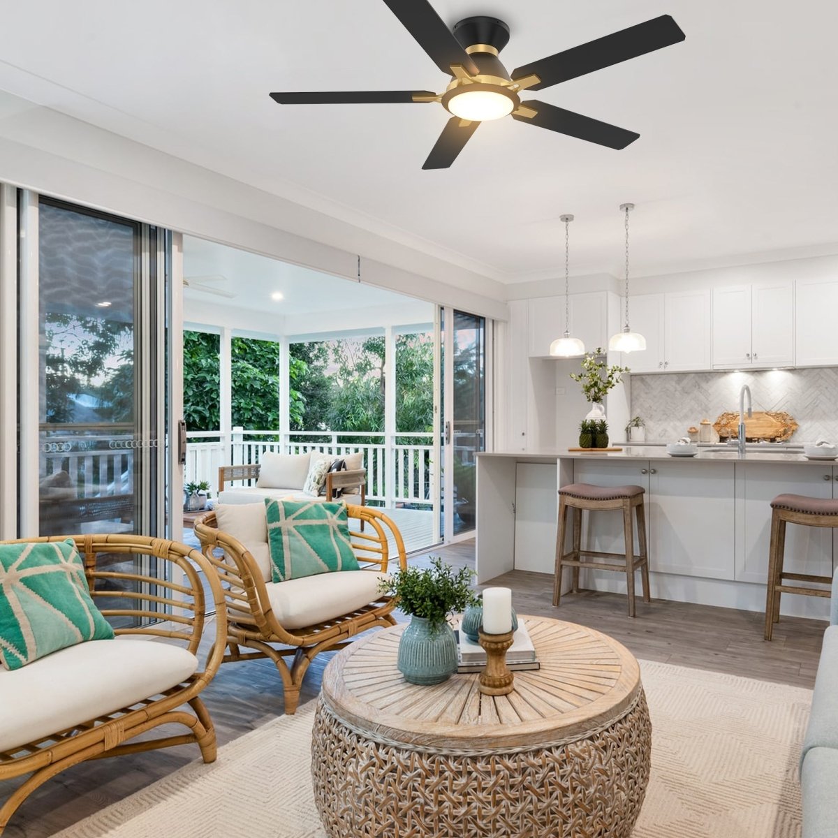 ESPEAR 52 inch Flush Mount 5 - Blade Smart Ceiling Fan with LED Light & Remote - LEDMyPlace