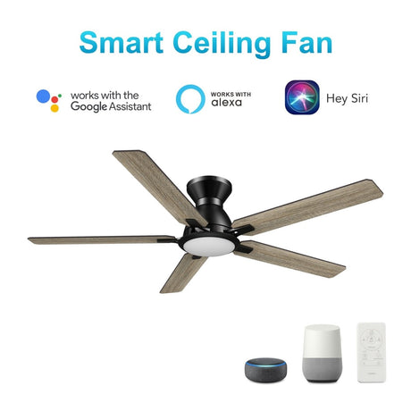 ESPEAR 52 inch Flush Mount 5 - Blade Smart Ceiling Fan with LED Light & Remote - LEDMyPlace