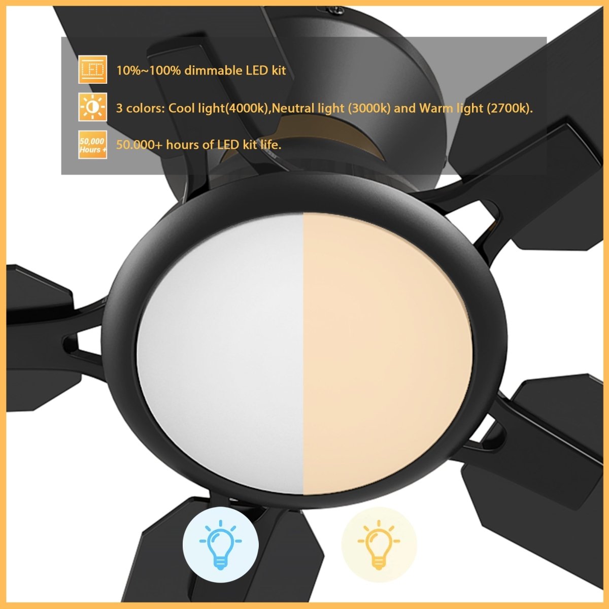 ESPEAR 52 inch Flush Mount 5 - Blade Smart Ceiling Fan with LED Light & Remote - LEDMyPlace