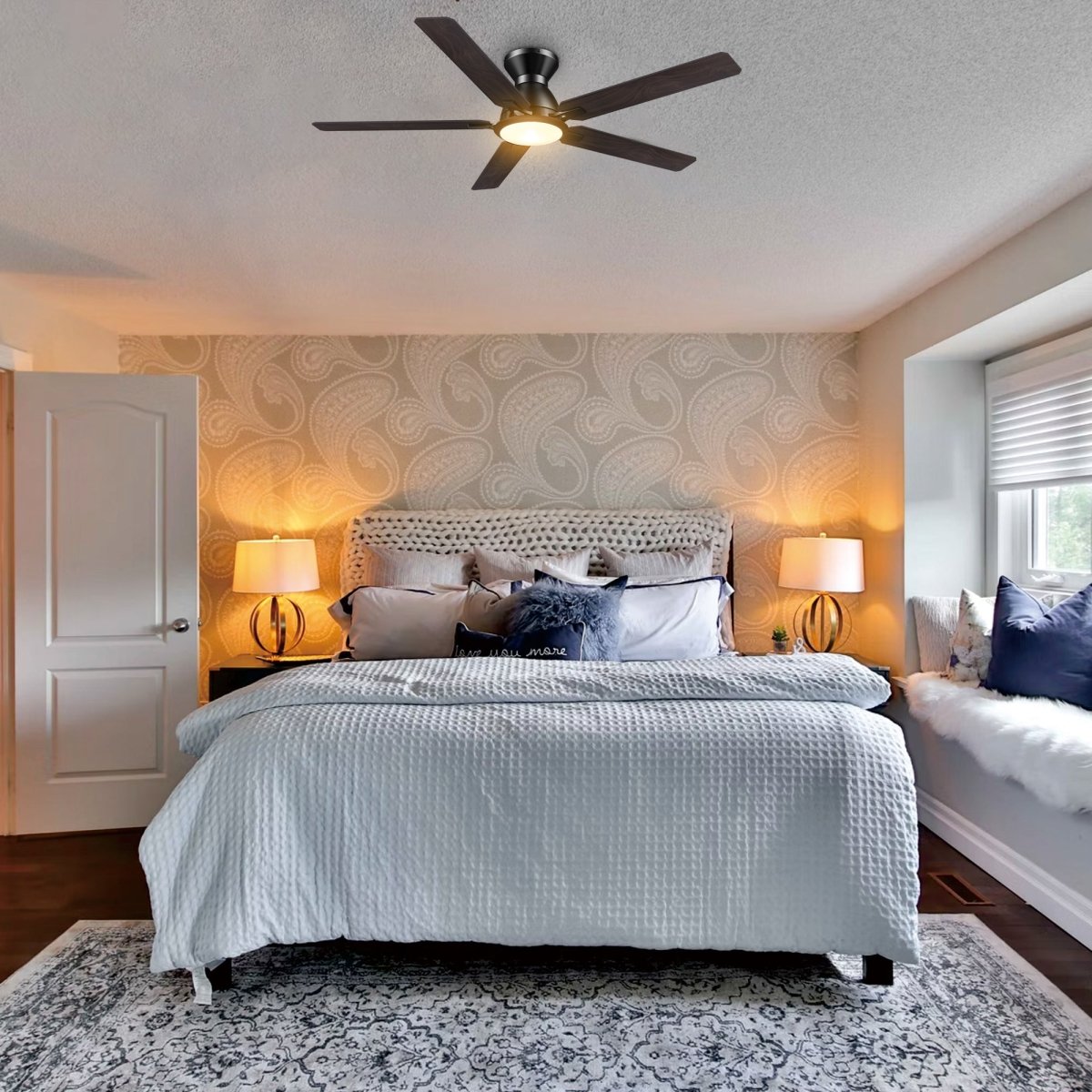 ESPEAR 52 inch Flush Mount 5 - Blade Smart Ceiling Fan with LED Light & Remote - LEDMyPlace