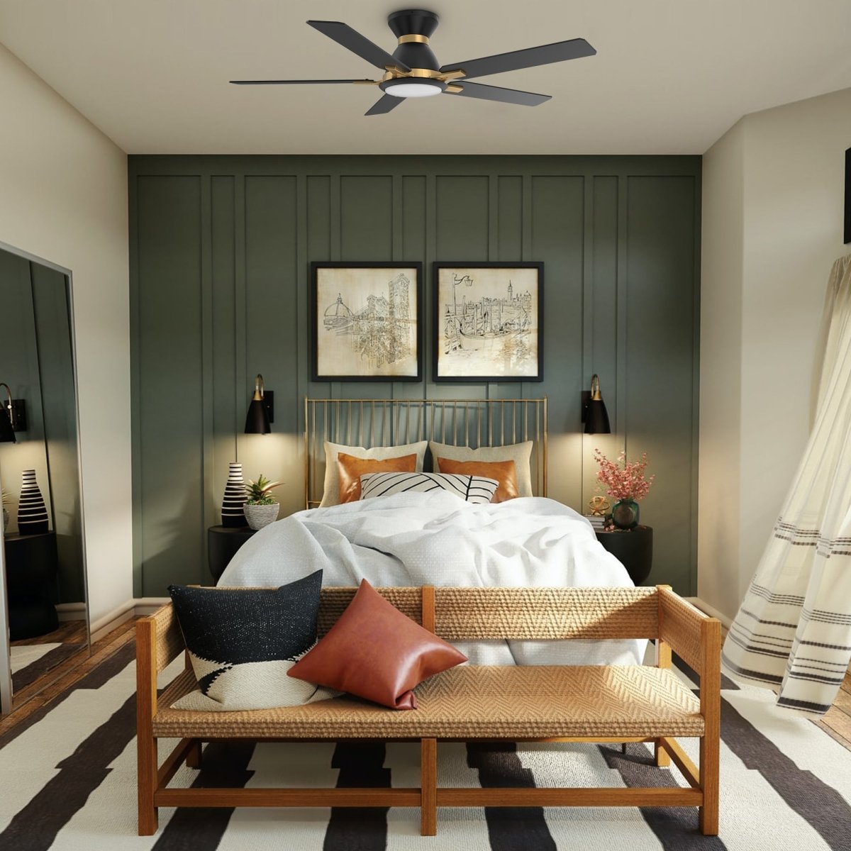 ESPEAR 52 inch Flush Mount 5 - Blade Smart Ceiling Fan with LED Light & Remote - LEDMyPlace