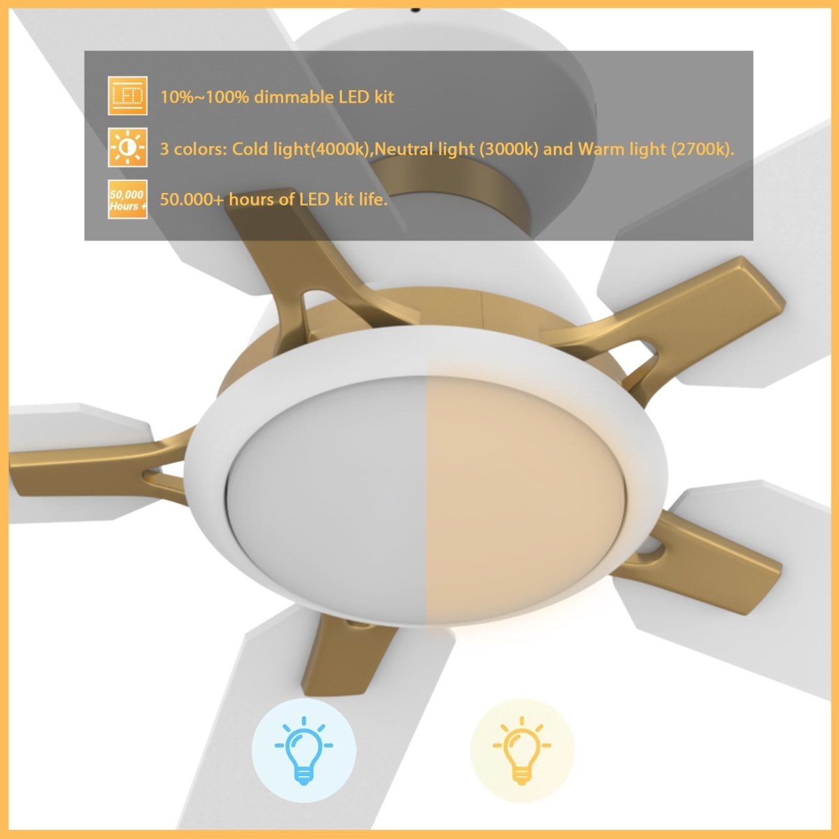 ESPEAR 52 inch Flush Mount 5 - Blade Smart Ceiling Fan with LED Light & Remote - LEDMyPlace