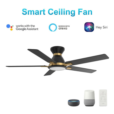 ESPEAR 52 inch Flush Mount 5 - Blade Smart Ceiling Fan with LED Light & Remote - LEDMyPlace