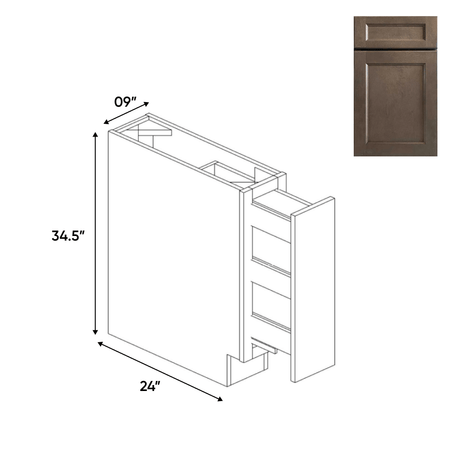 Essence Cemento - Spice Pullout Base Cabinet - 9" x 34.5" x 24" - Finish Left Side - Pre Assembled - BUILDMYPLACE