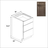 Essence Cemento - Three Drawer Base Cabinets - 18"W x 34.5"H x 24"D - ESC - 3DB18 - Pre Assembled - BUILDMYPLACE