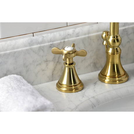 Essex Two - handle 3 - Hole Deck Mount Widespread Bathroom Sink Faucet With Brass Pop Up Drain - BUILDMYPLACE