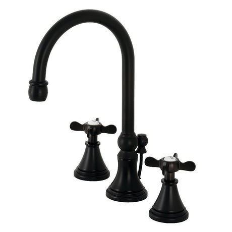 Essex Two - handle 3 - Hole Deck Mount Widespread Bathroom Sink Faucet With Brass Pop Up Drain - BUILDMYPLACE