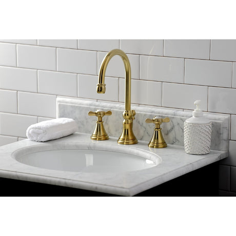 Essex Two - handle 3 - Hole Deck Mount Widespread Bathroom Sink Faucet With Brass Pop Up Drain - BUILDMYPLACE