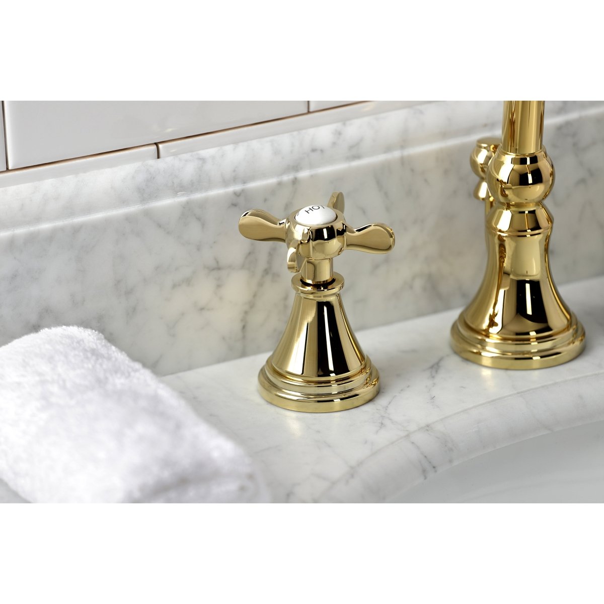 Essex Two - handle 3 - Hole Deck Mount Widespread Bathroom Sink Faucet With Brass Pop Up Drain - BUILDMYPLACE