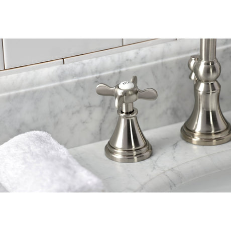 Essex Two - handle 3 - Hole Deck Mount Widespread Bathroom Sink Faucet With Brass Pop Up Drain - BUILDMYPLACE