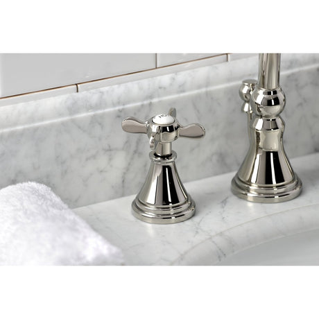 Essex Two - handle 3 - Hole Deck Mount Widespread Bathroom Sink Faucet With Brass Pop Up Drain - BUILDMYPLACE