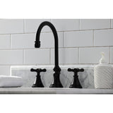 Essex Two - handle 3 - Hole Deck Mount Widespread Bathroom Sink Faucet With Brass Pop Up Drain - BUILDMYPLACE