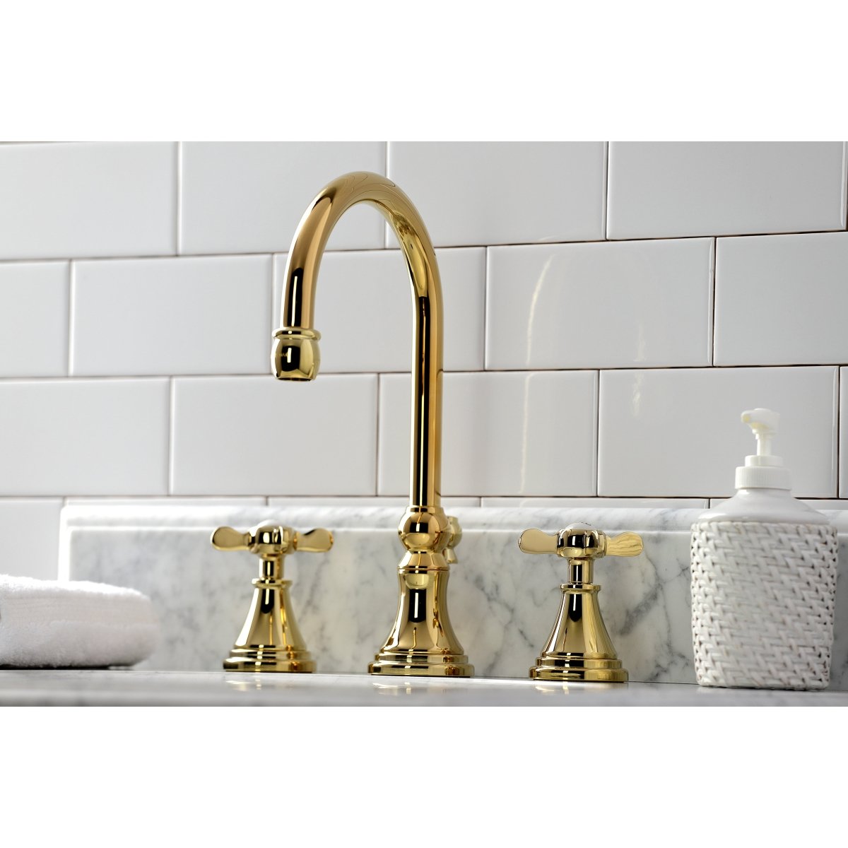 Essex Two - handle 3 - Hole Deck Mount Widespread Bathroom Sink Faucet With Brass Pop Up Drain - BUILDMYPLACE