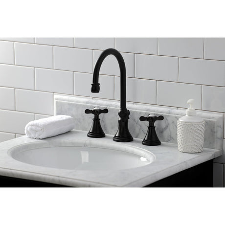 Essex Two - handle 3 - Hole Deck Mount Widespread Bathroom Sink Faucet With Brass Pop Up Drain - BUILDMYPLACE