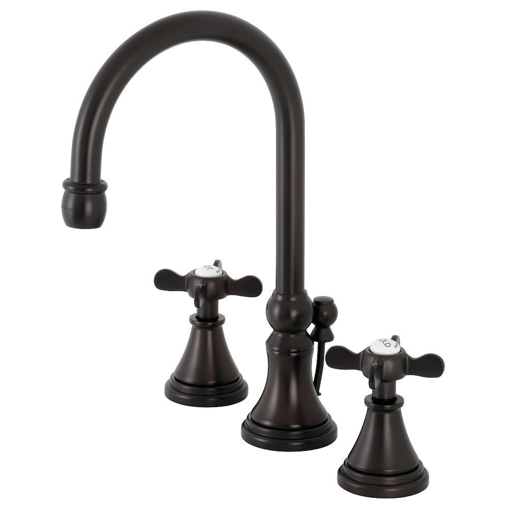 Essex Two - handle 3 - Hole Deck Mount Widespread Bathroom Sink Faucet With Brass Pop Up Drain - BUILDMYPLACE