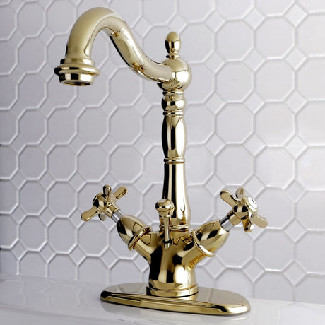 Essex Two - handle Single Hole Deck Mount Bathroom Sink Faucet with with Brass Pop - up and Cover Plate - BUILDMYPLACE