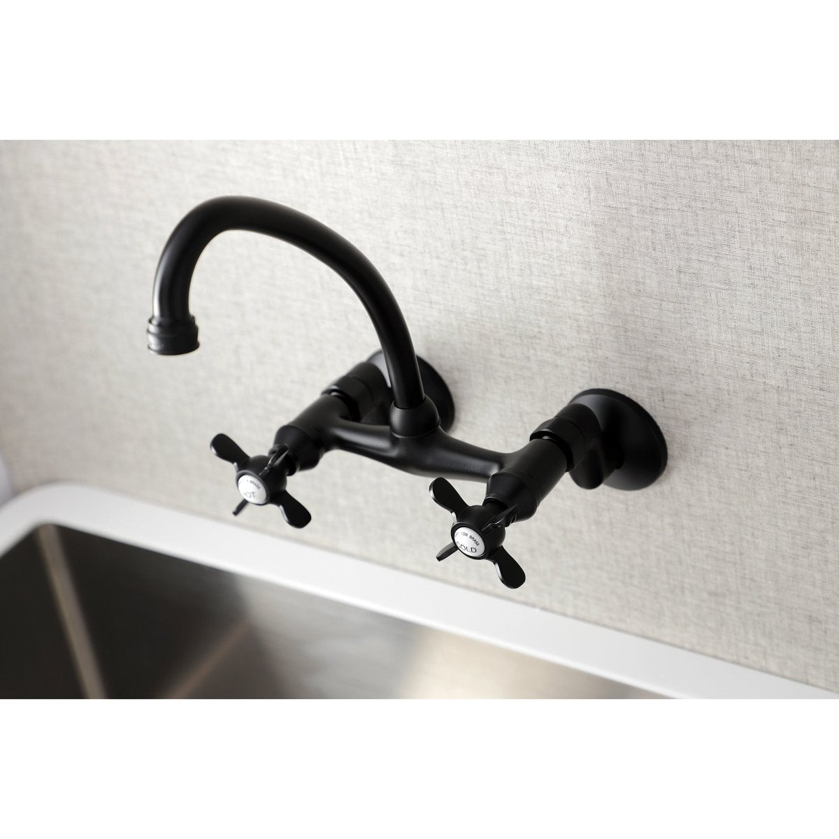 Essex Two Handle Wall Mount Kitchen Faucet With Cross Handle Lever - BUILDMYPLACE