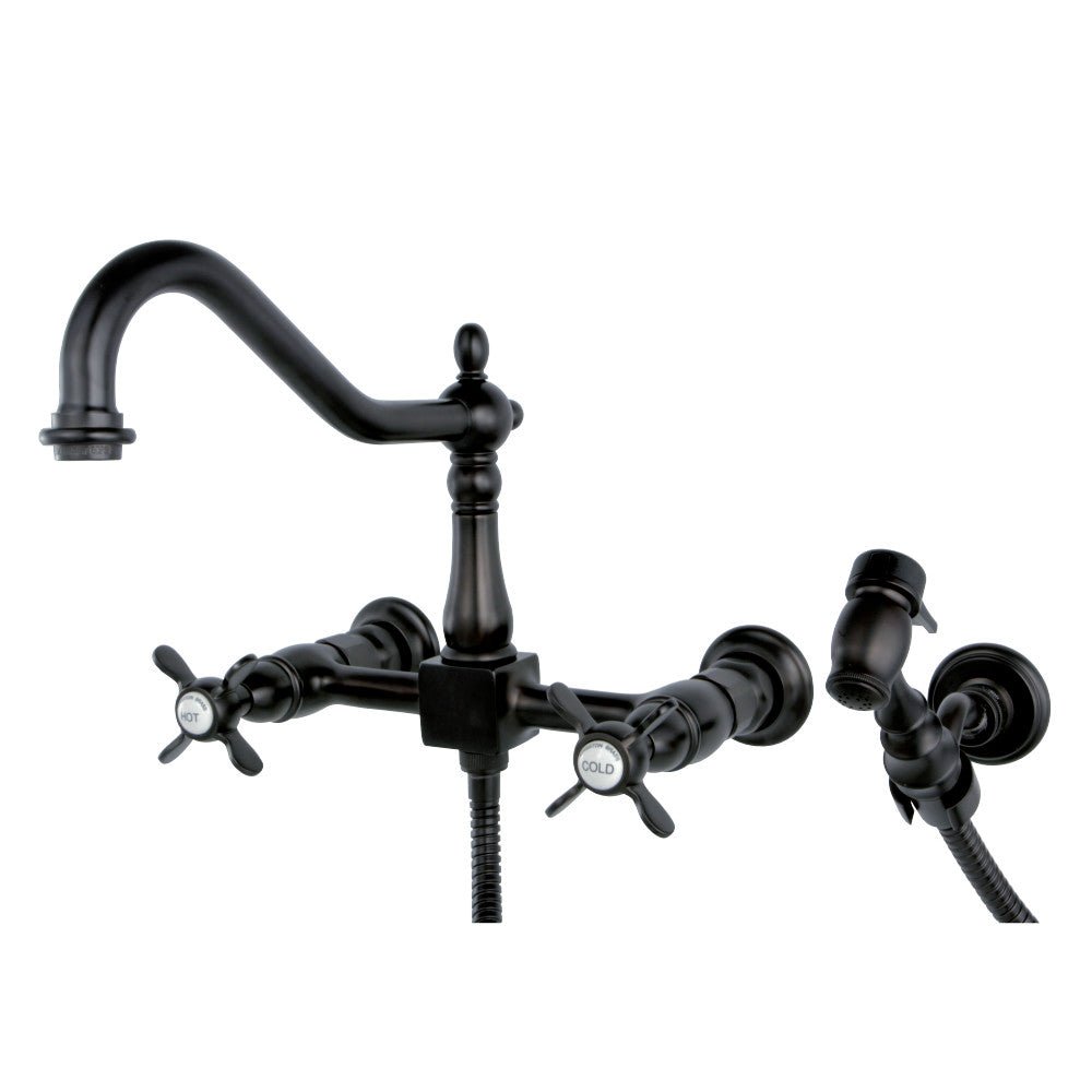 Essex Wall Mount Bridge Kitchen Faucet With Brass Sprayer - BUILDMYPLACE