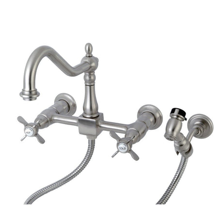 Essex Wall Mount Bridge Kitchen Faucet With Brass Sprayer - BUILDMYPLACE