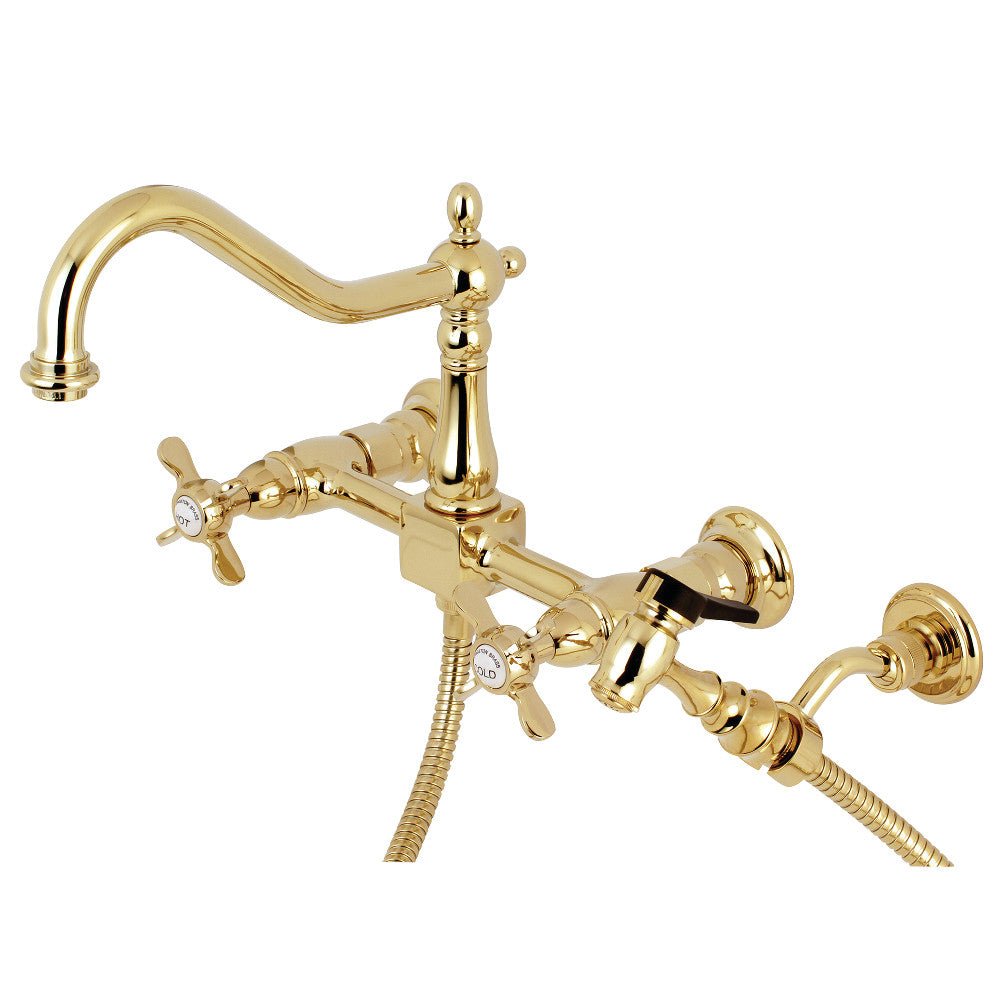 Essex Wall Mount Bridge Kitchen Faucet With Brass Sprayer - BUILDMYPLACE